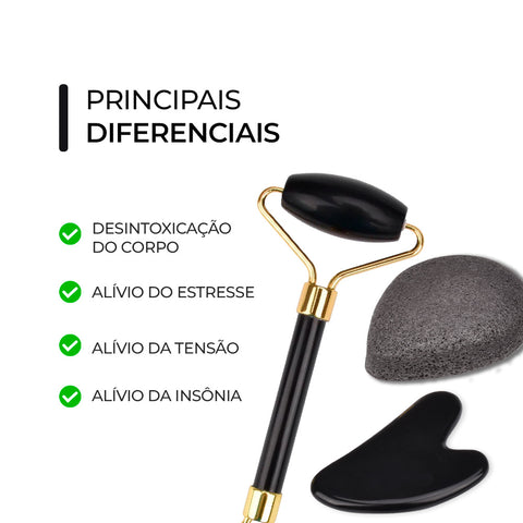 Smart Kit Rolo de Obsidiana Negra + Guasha + Esponja de Konjac | Smart GR