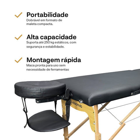 Maca Dobrável Portátil Preta – 250 kg | Docmob