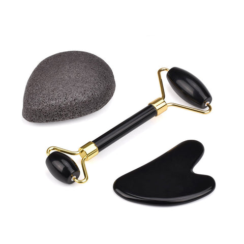 Smart Kit Rolo de Obsidiana Negra + Guasha + Esponja de Konjac | Smart GR