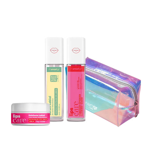 Kit Lips Care Cuidado Labial - Esfoliante + Glos Volumizador + Sérum Ácido Hialurônico para os Lábios | Smart GR