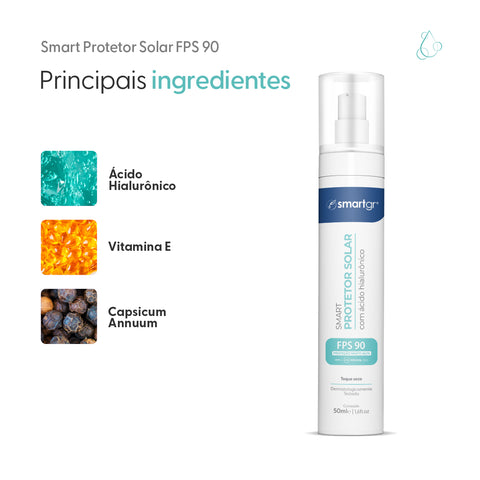 Protetor Solar FPS 90 com Ácido Hialurônico, 50 ml — embalagem do produto, Smart GR