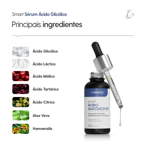 Smart Sérum Ácido Glicólico 5% | Renovação e Luminosidade da Pele