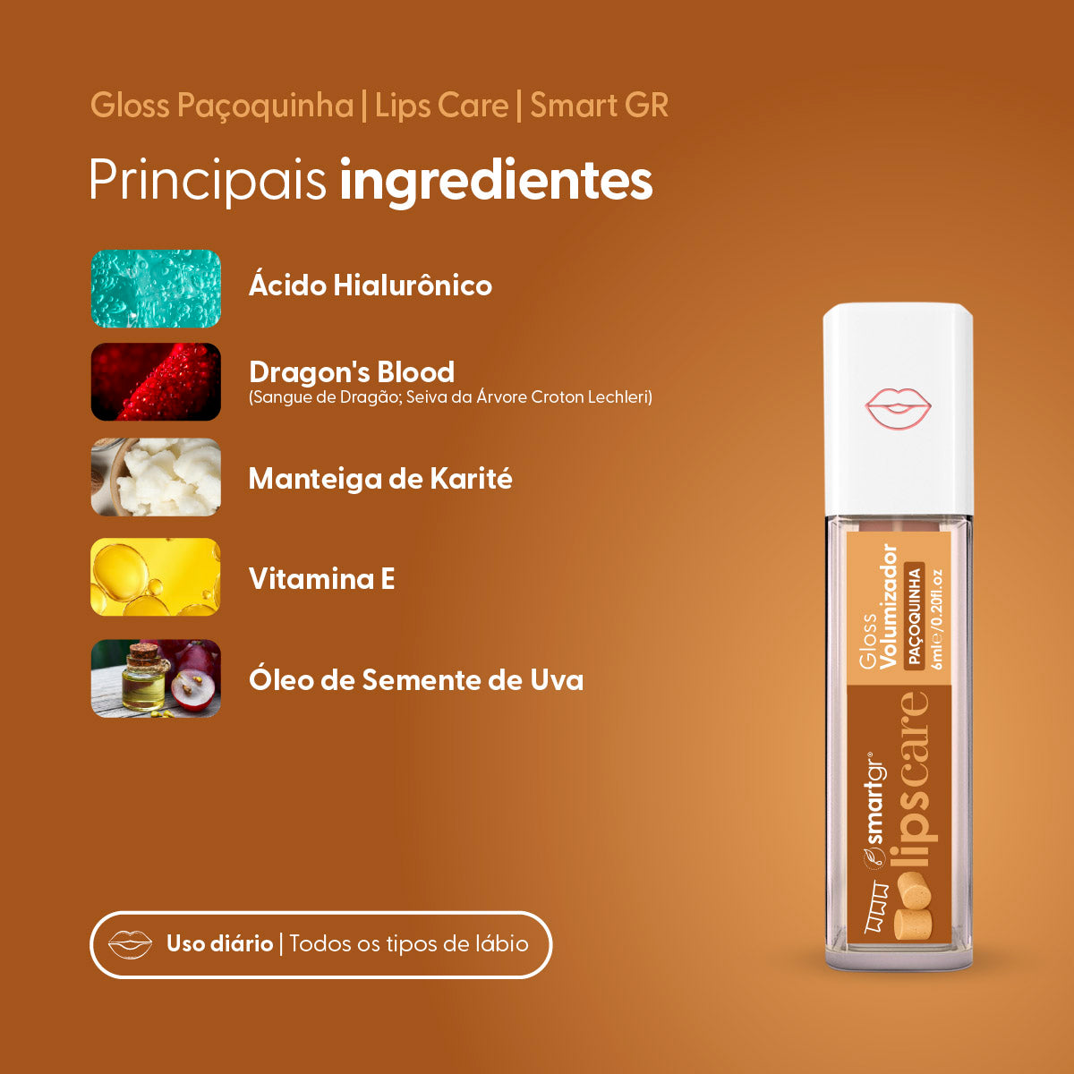 Smart Lips Care, Plump Gloss de Paçoquinha — vista adicional, Smart GR