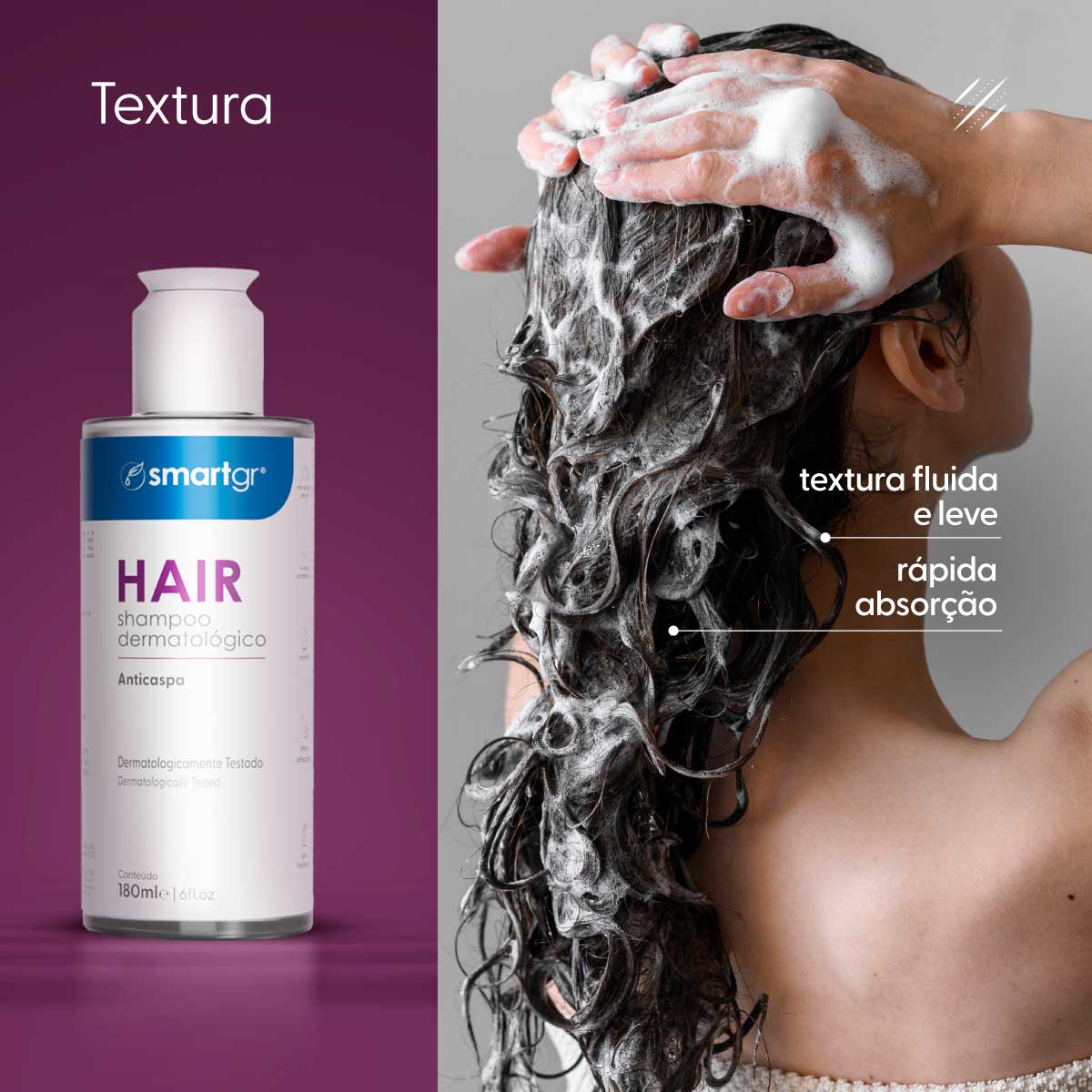 Hair Shampoo Anticaspa e Anticoceira, 180 ml — embalagem do produto, Smart GR