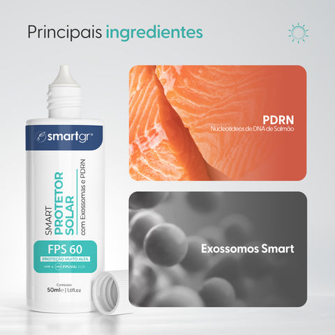 Kit Skincare Salmão PDRN — Protetor Solar FPS 60 com Exossomas e PDRN, Smart GR