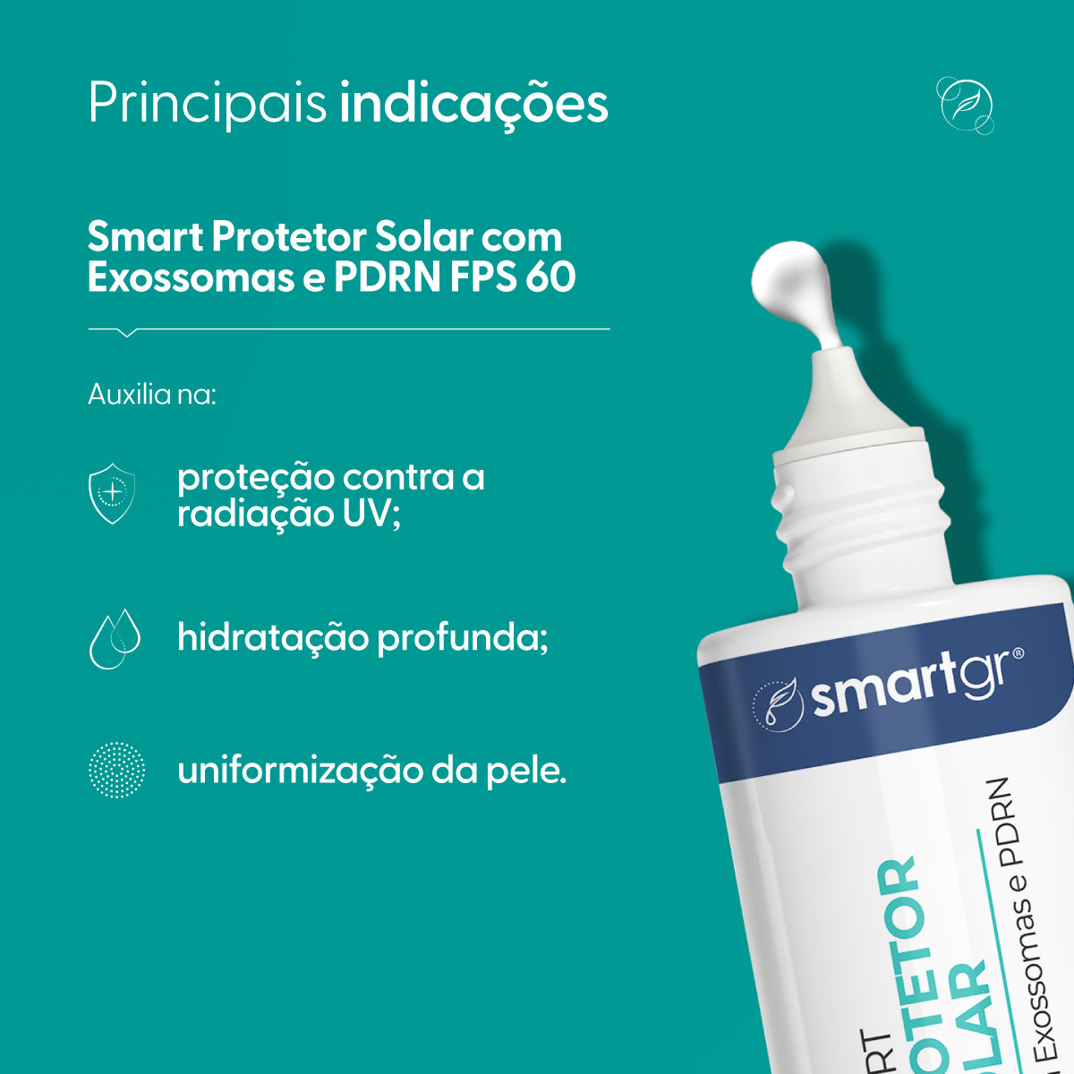 Smart Protetor Solar Exossomas e PDRN, FPS 60, Ultra Fluido, 50 ml — embalagem do produto, Smart GR
