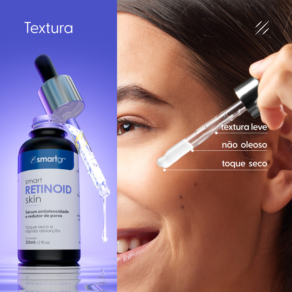 Sérum Retinoid Skin, Antioleosidade e Redutor de Poros, 30 ml — embalagem do produto, Smart GR