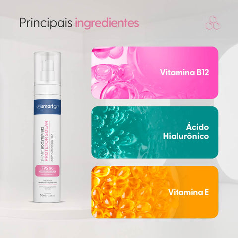 Protetor Solar FPS 90 com Vitamina B12, 50 ml — embalagem do produto, Smart GR