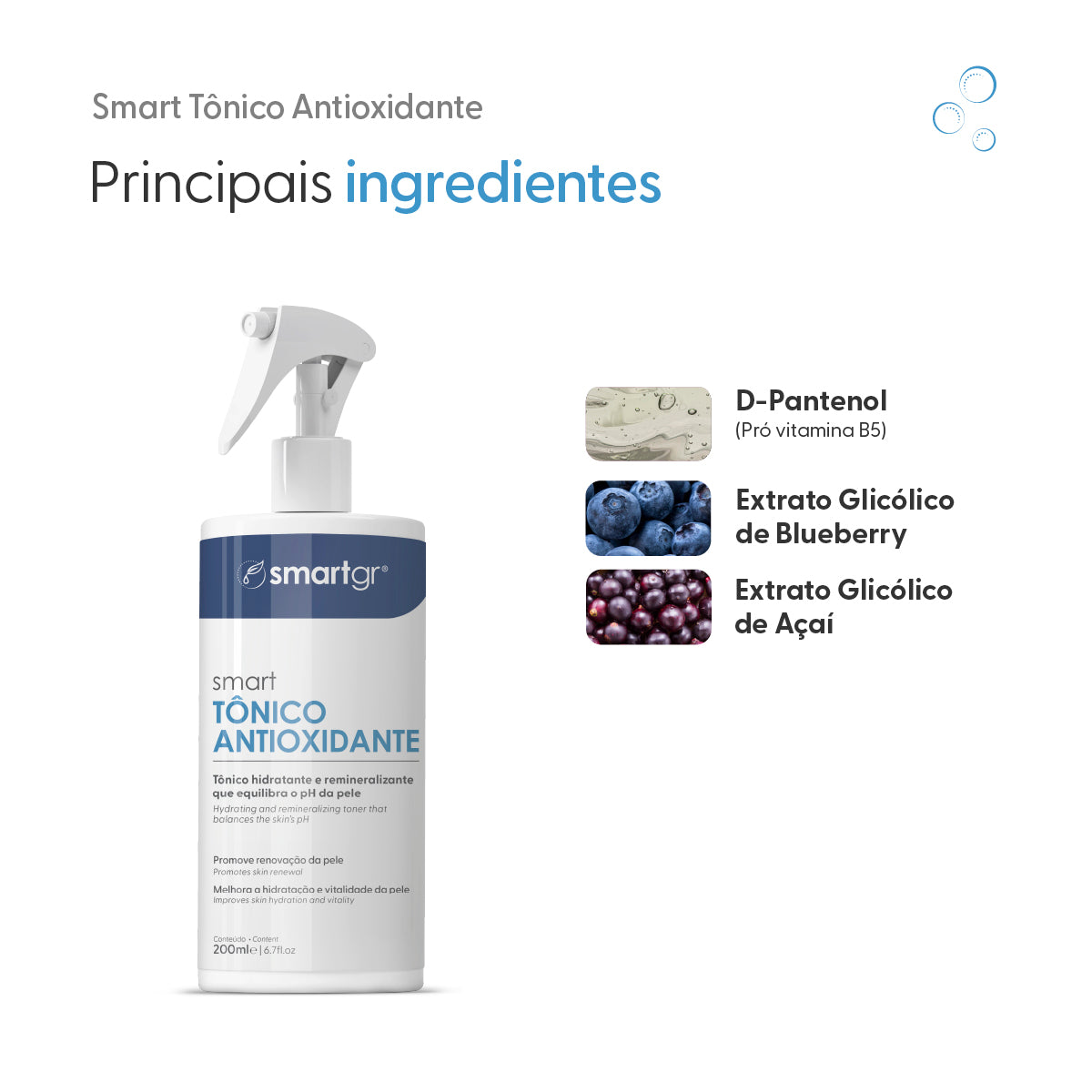 Smart Tônico Antioxidante, 200 ml — embalagem do produto, Smart GR