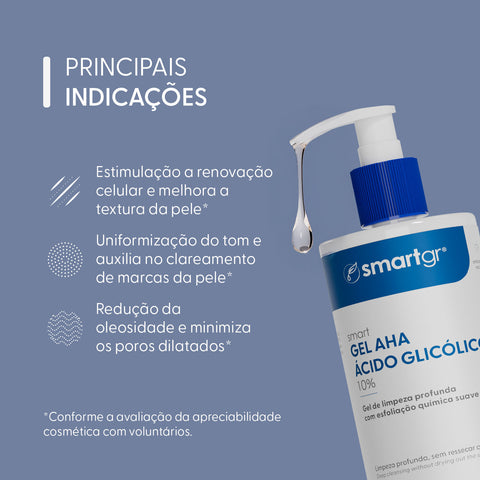 Smart Gel AHA, Ácido Glicólico 10%, 200 ml — indicações de uso, Smart GR