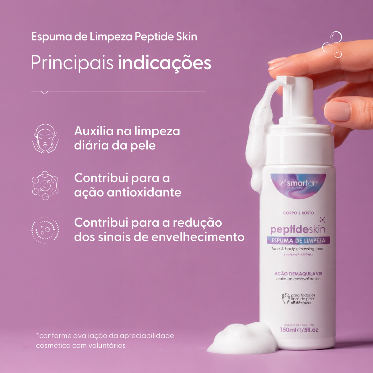Peptide Skin, Espuma de Limpeza, 150 ml — embalagem do produto, Smart GR