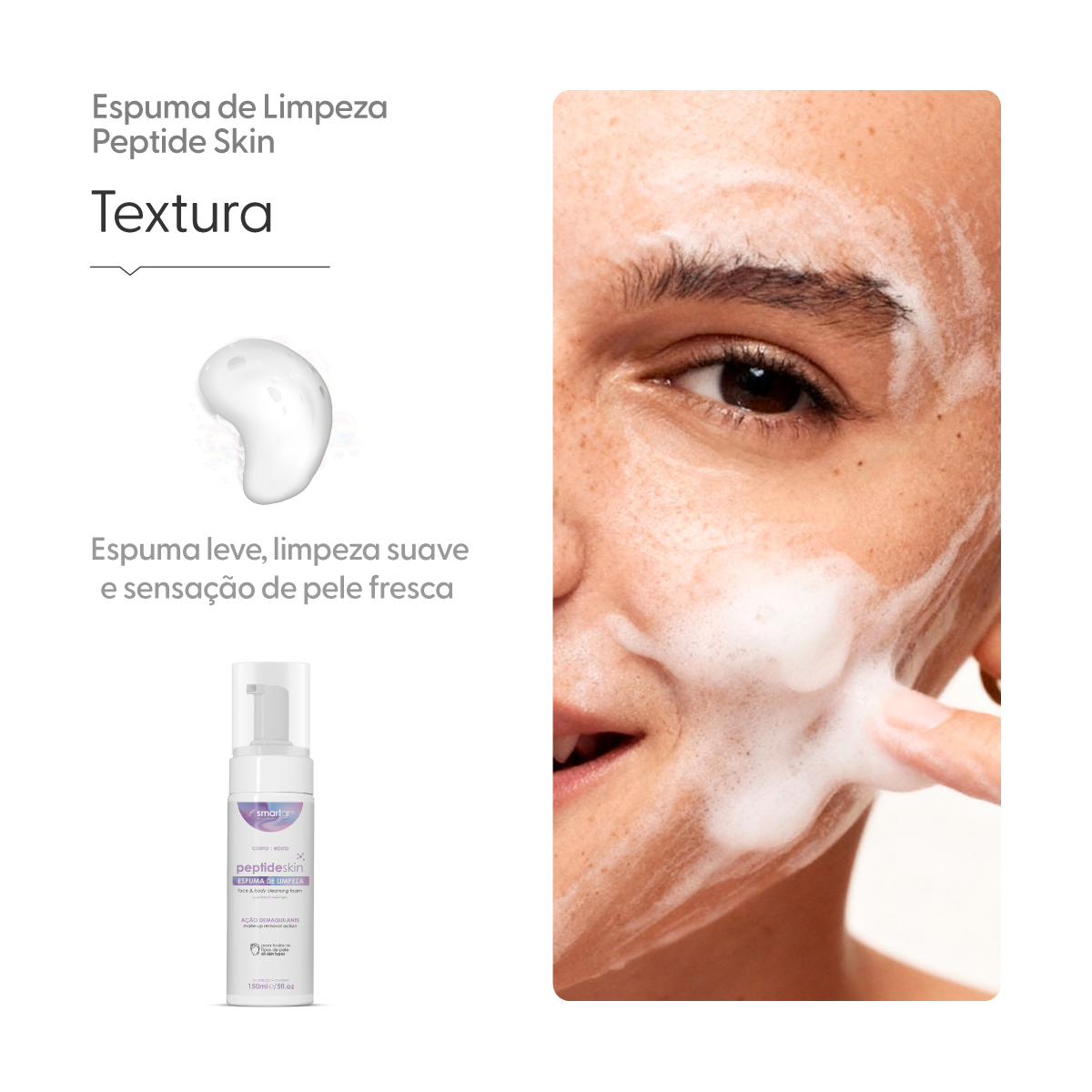 Peptide Skin, Espuma de Limpeza, 150 ml — embalagem do produto, Smart GR