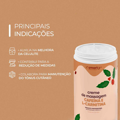 Creme de Massagem Cafeína e L-Carnitina, 1 kg — indicações de uso, Smart GR