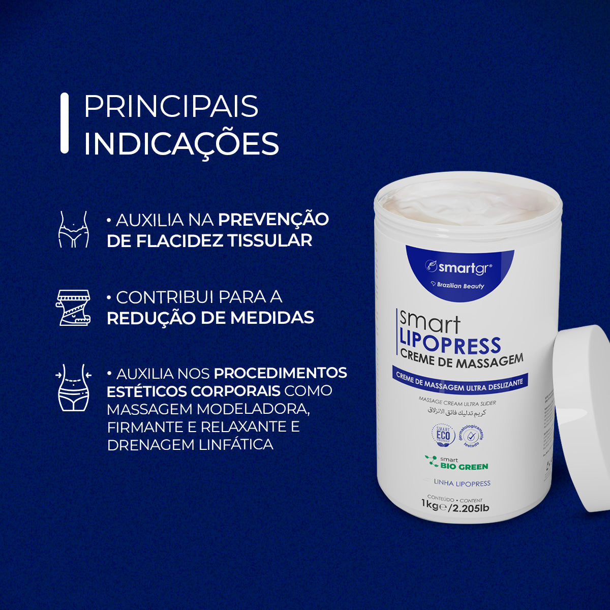 Smart Lipopress, Creme para Massagem, 1 kg — indicações de uso, Smart GR