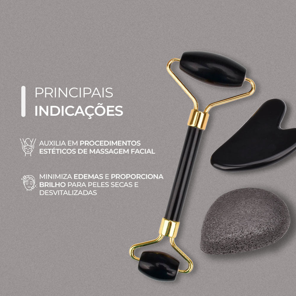 Smart Kit Rolo de Obsidiana Negra, Guasha e Esponja de Konjac — indicações de uso, Smart GR