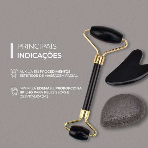Smart Kit Rolo de Obsidiana Negra + Guasha + Esponja de Konjac | Smart GR
