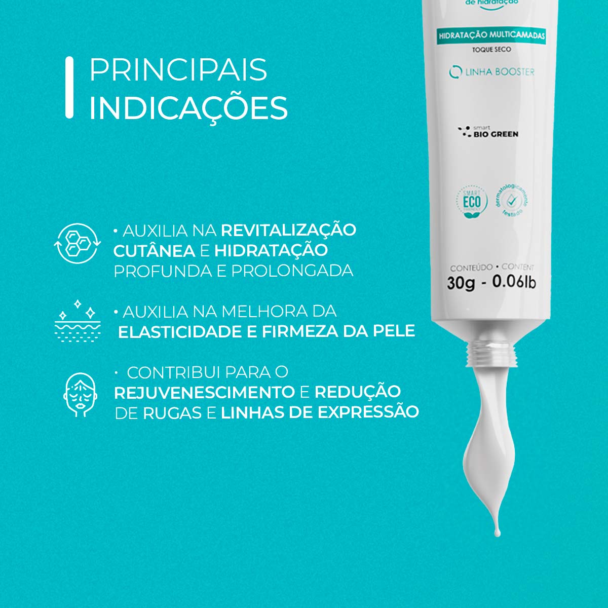 Booster Creme Ácido Hialurônico, 30 g — indicações de uso, Smart GR
