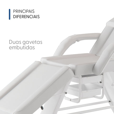 Poltrona Fixa Estética Branca com 2 Bandejas - Smart GR