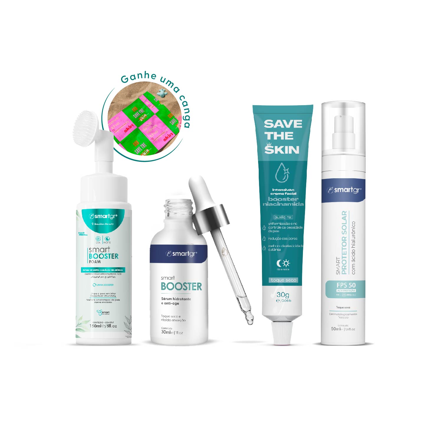Kit Skincare, Pele Mista e Seca — Ácido Hialurônico e Minerais, Rotina Completa, Smart GR