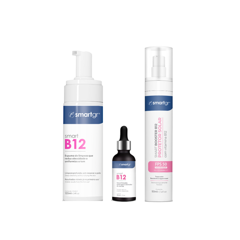 Kit Peles Sensibilizadas – Espuma de Limpeza B12 + Sérum B12 + Protetor Solar B12 FPS 50 | Smart GR