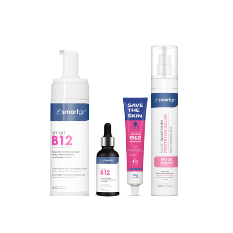 Kit Peles Sensibilizadas II – Espuma de Limpeza B12 + Sérum B12 + Intensivão B12 + Protetor Solar B12 FPS 50 | Smart GR