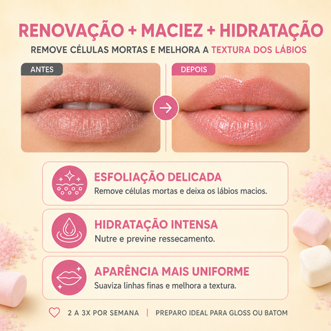 Esfoliante Labial de Marshmallow, Lips Care, 15 g — embalagem do produto, Smart GR