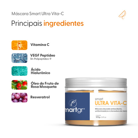 Smart Ultra Vita-C, Máscara Facial Dourada, 120 g — embalagem do produto, Smart GR