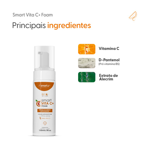Smart Vita C+ Foam, Espuma de Limpeza, 150 ml — embalagem do produto, Smart GR