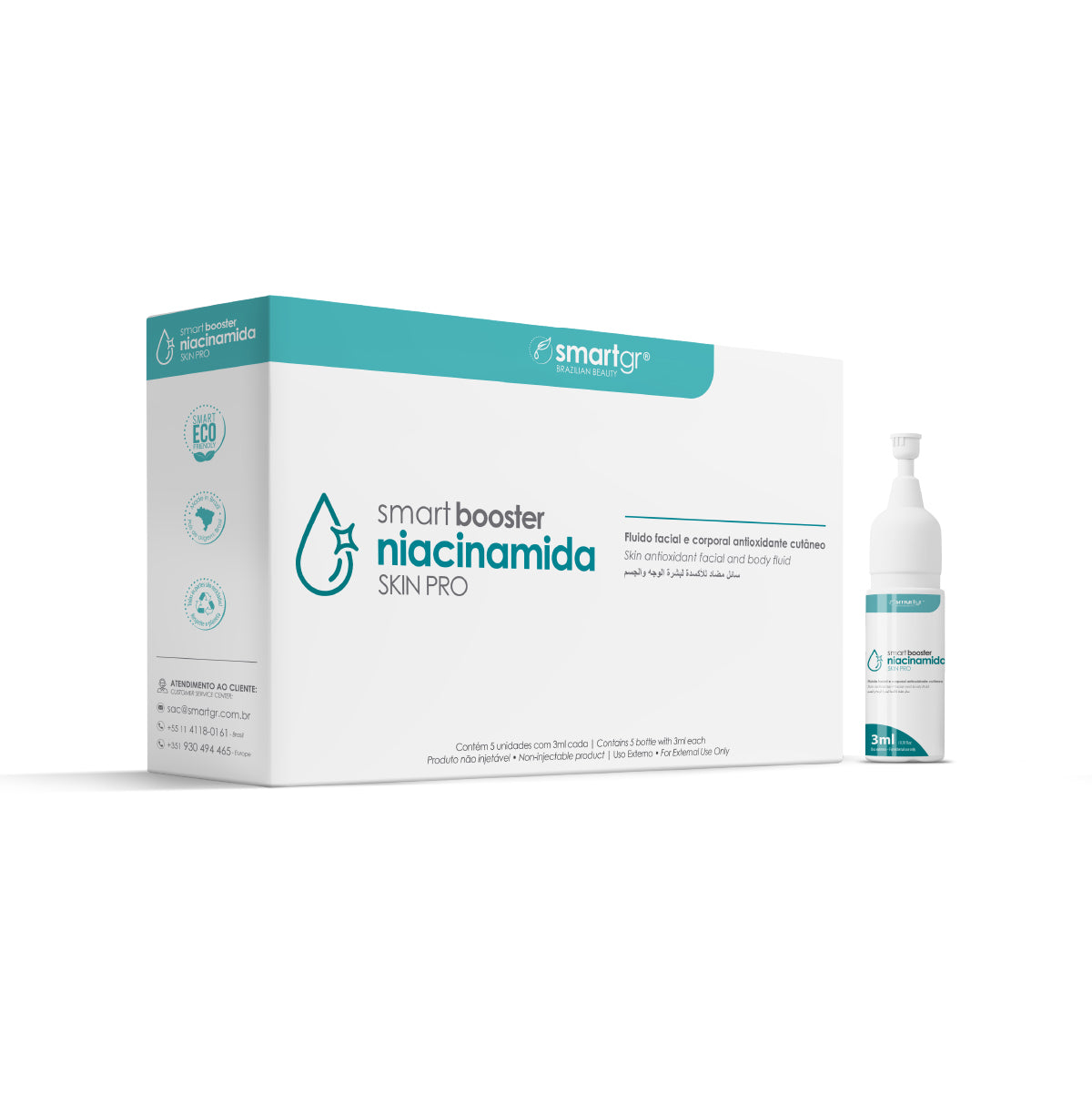 Smart Booster Niacinamida Skin Pro, 5 x 3 ml — monodoses faciais com niacinamida e peptídeos, Smart GR