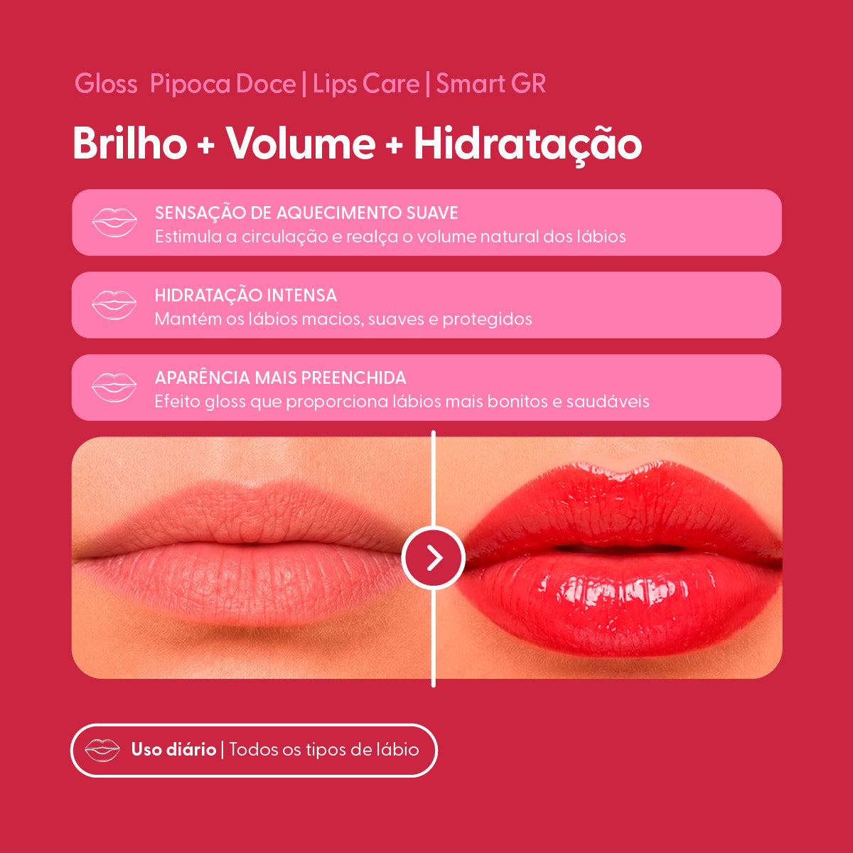 Smart Lips Care, Plump Gloss de Pipoca Doce — embalagem do produto, Smart GR