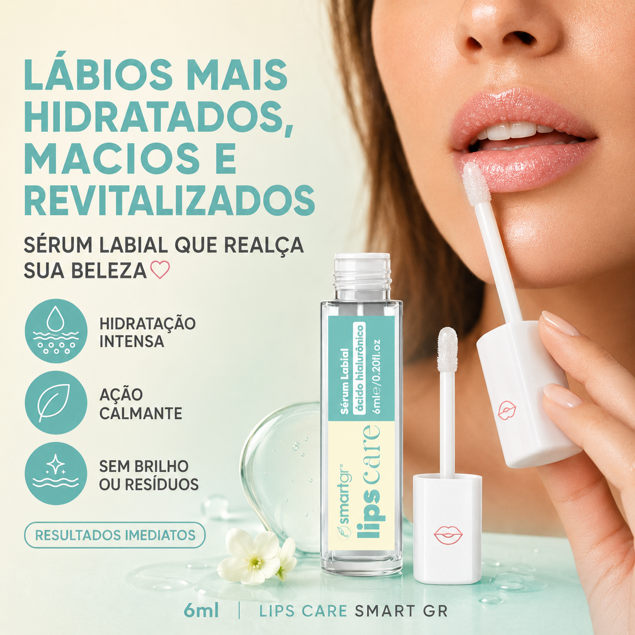 Sérum Labial de Ácido Hialurônico, Lips Care, 6 ml — hidratação e volume labial, Smart GR